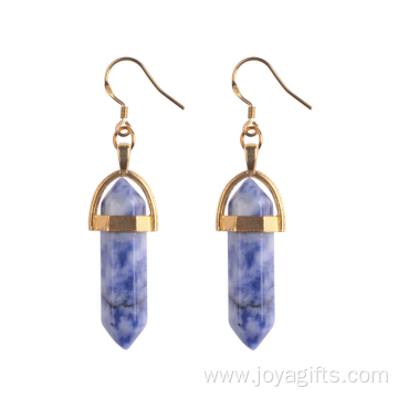 Gold Plated Hexagon Point Gemstone Dangle Charm Earrings